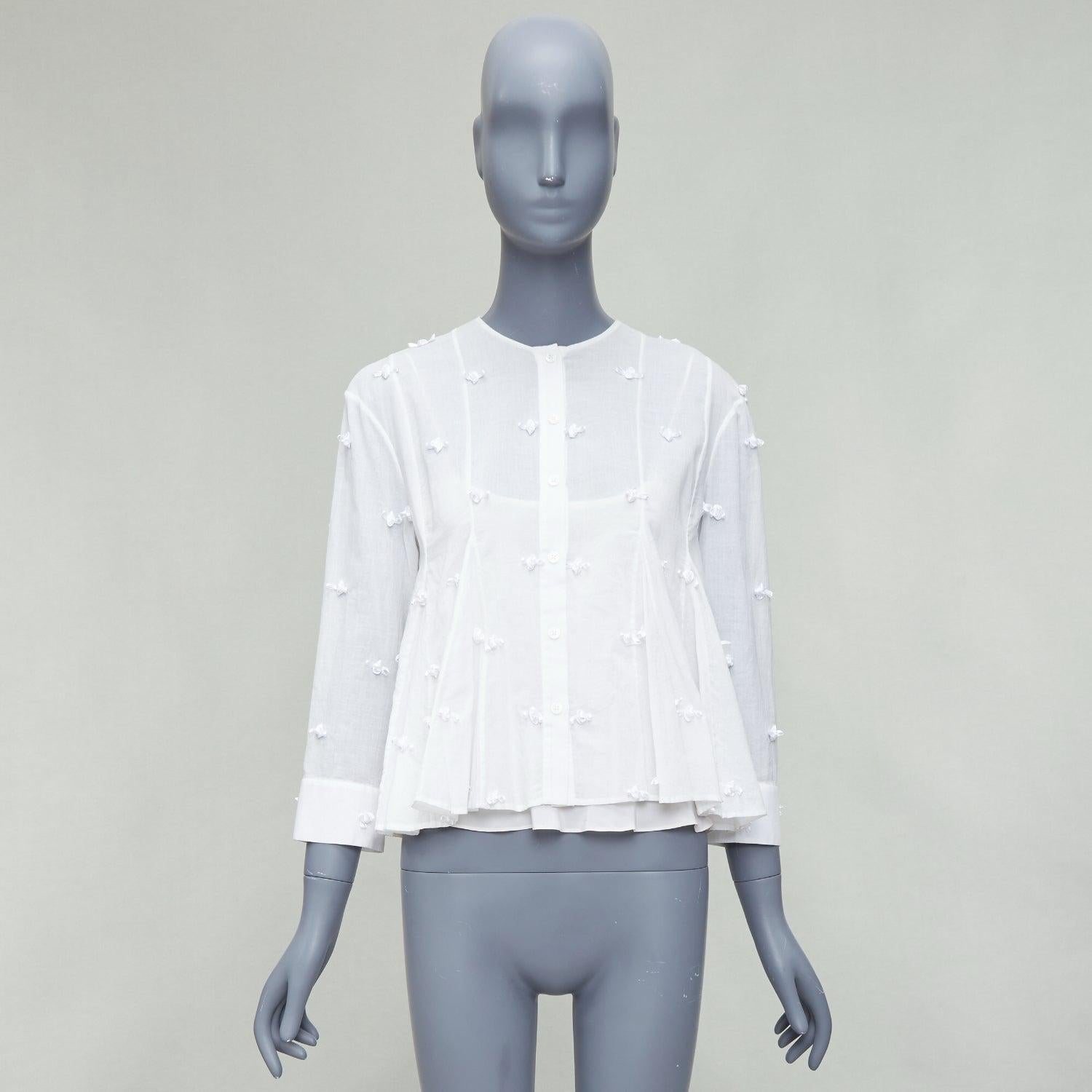 ROSIE ASSOULIN white cotton floral applique cream silk lined top S 4