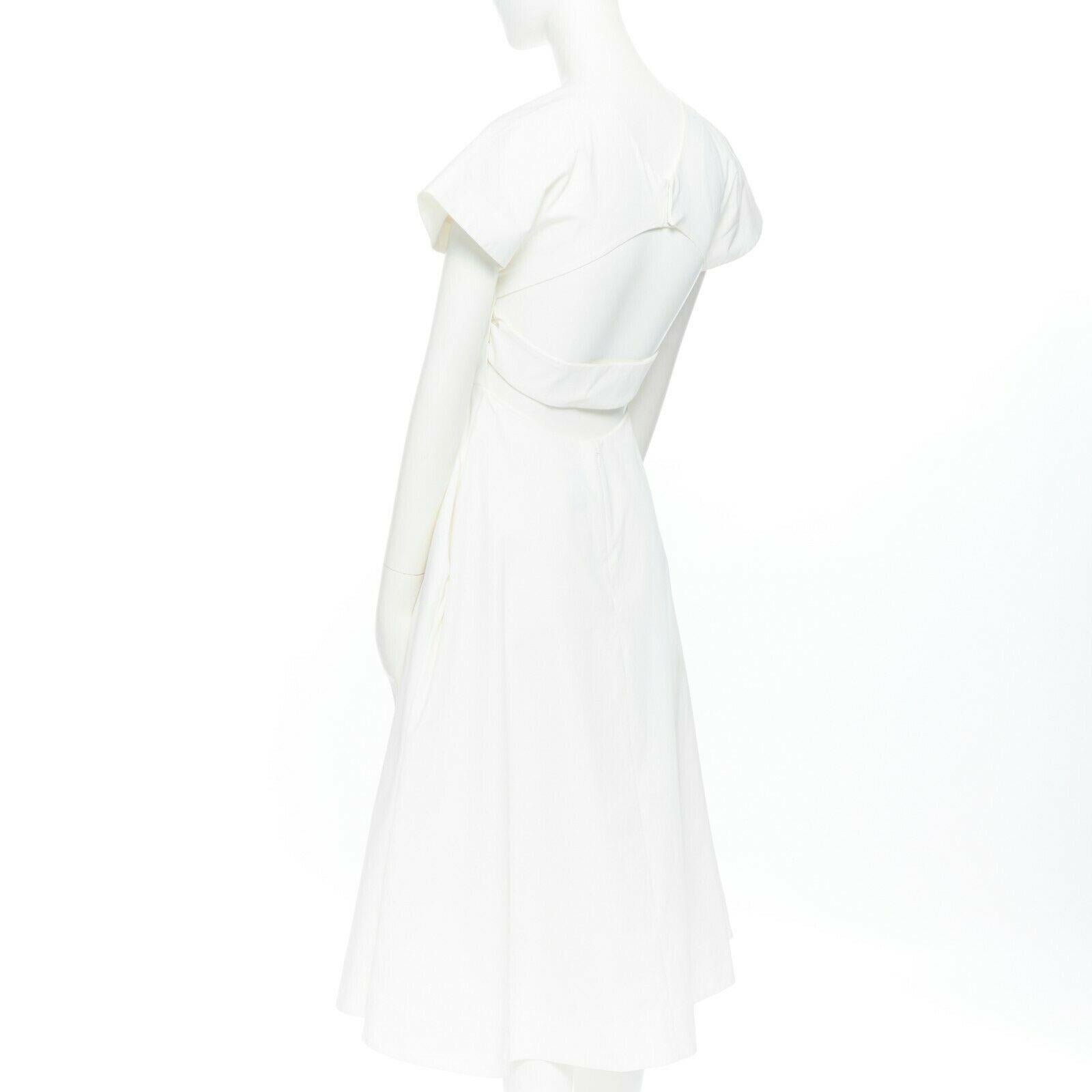 Gray ROSIE ASSOULIN white cotton flutter sleeve open back flared midi dress US0 XS