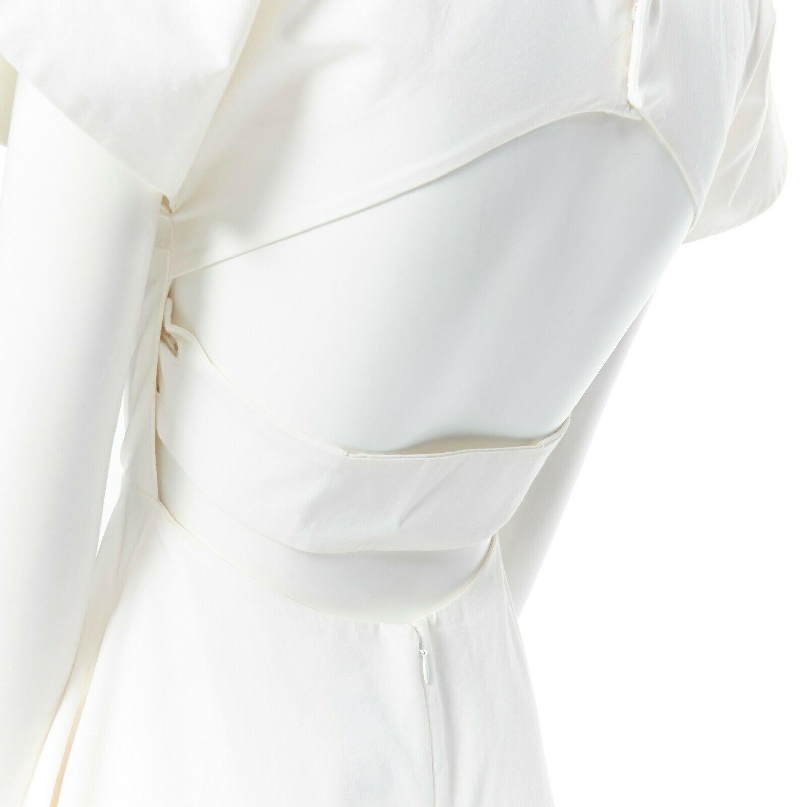 Women's ROSIE ASSOULIN white cotton flutter sleeve open back flared midi dress US0 XS