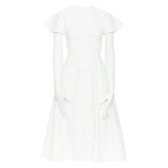 ROSIE ASSOULIN white cotton flutter sleeve open back flared midi dress US0 XS