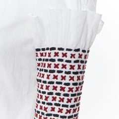 ROSIE ASSOULIN white ethnic embroidery smocked sleeves off shoulder top US0