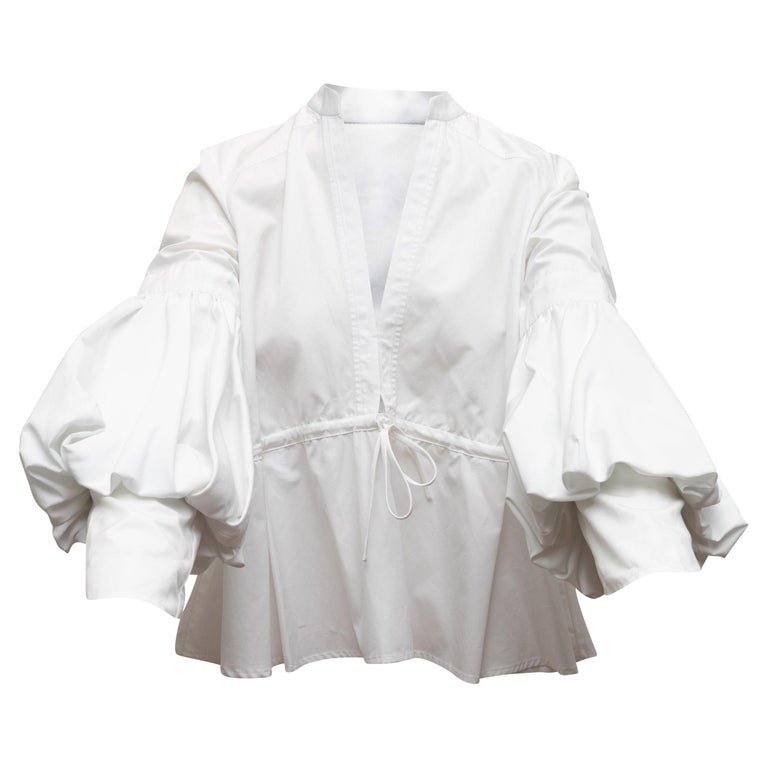 Rosie Assoulin White Long Poet Sleeve Blouse For Sale at 1stDibs