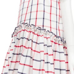 ROSIE ASSOULIN Weiß Rot Blau kariertes Baumwollkleid mit fallender Taille US2 S