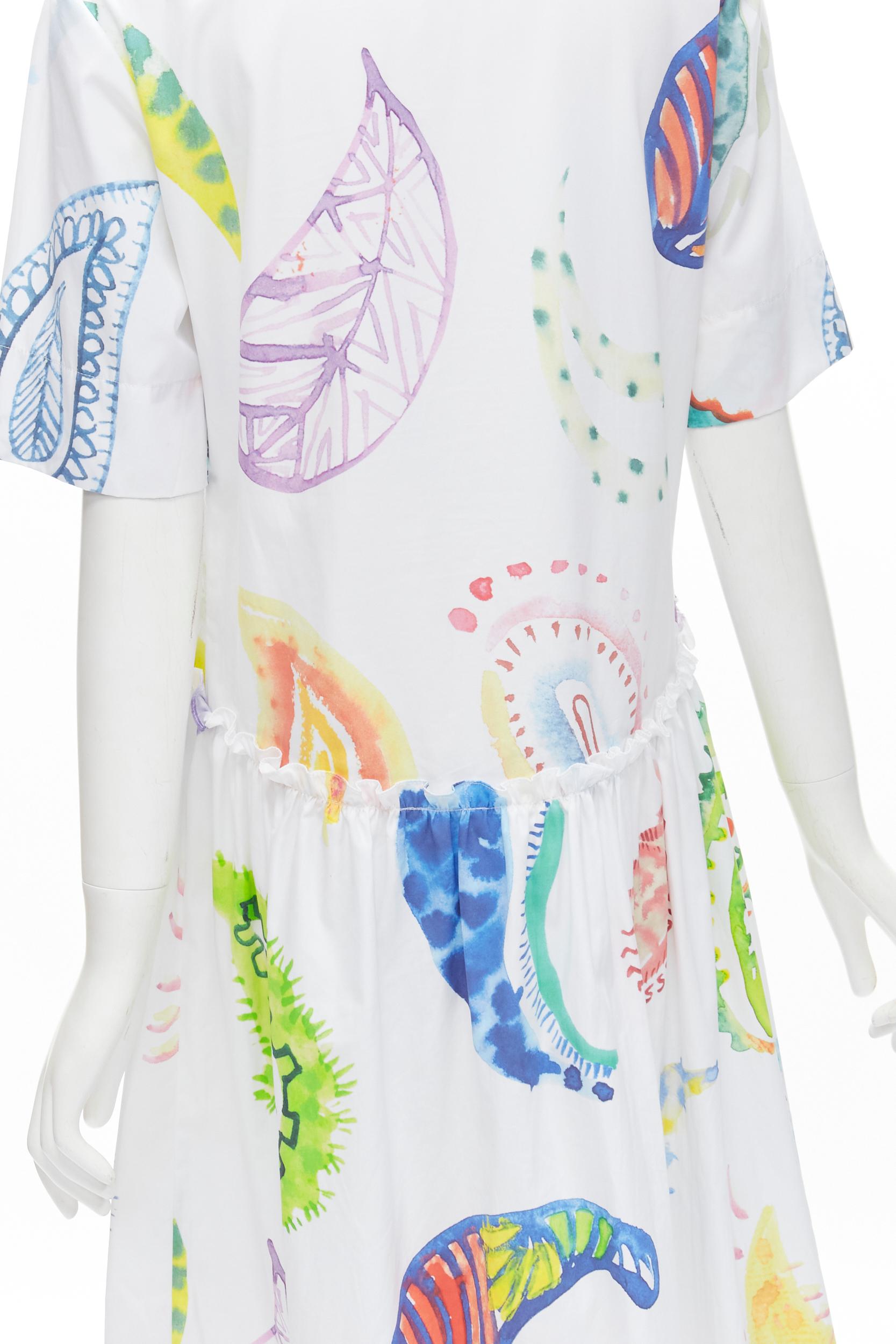 ROSIE ASSOULIN white watercolor paisley print cotton ruffle waist midi dress S For Sale 1