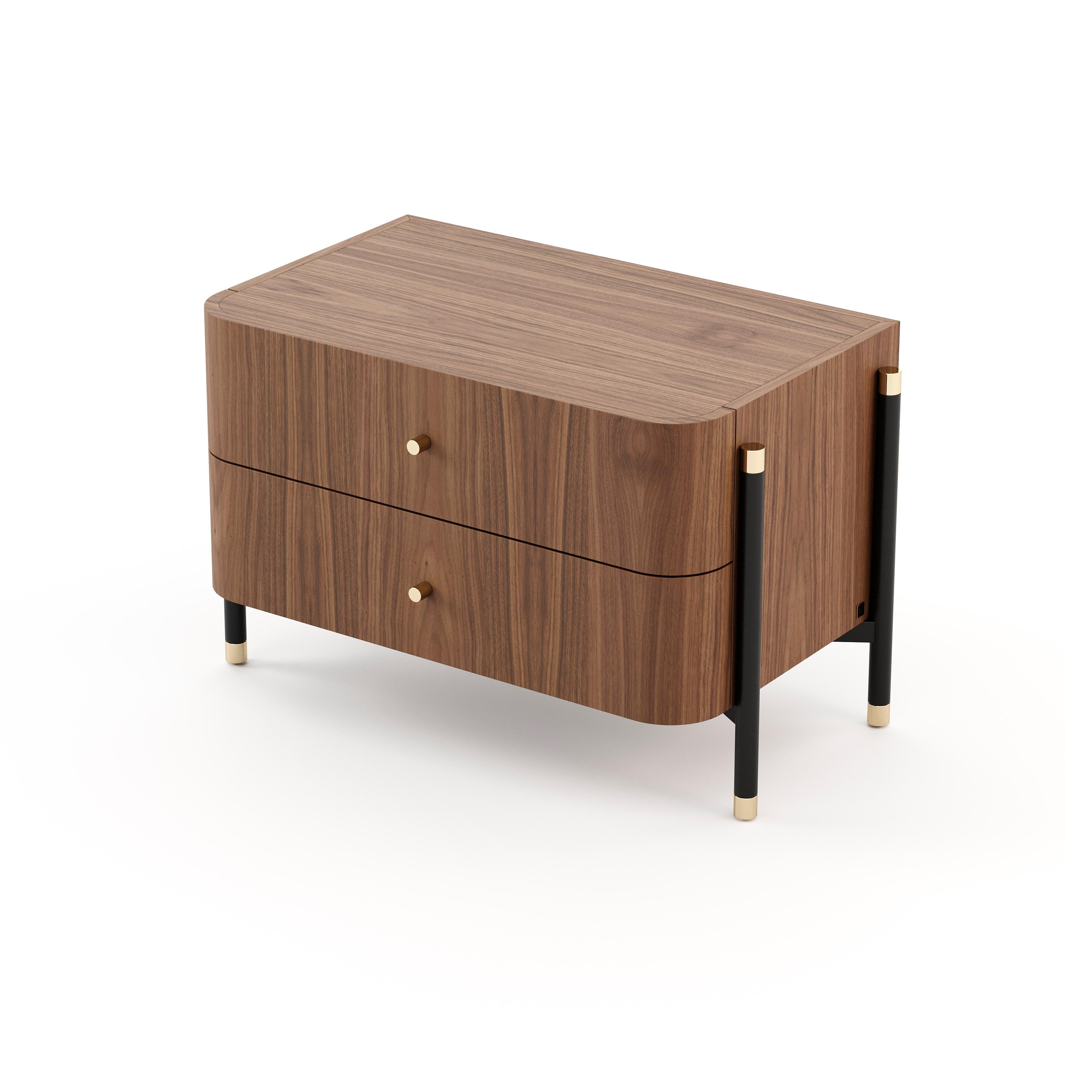 Portuguese 21st-century Contemporary bedside table, finished in customisable wood veneer For Sale