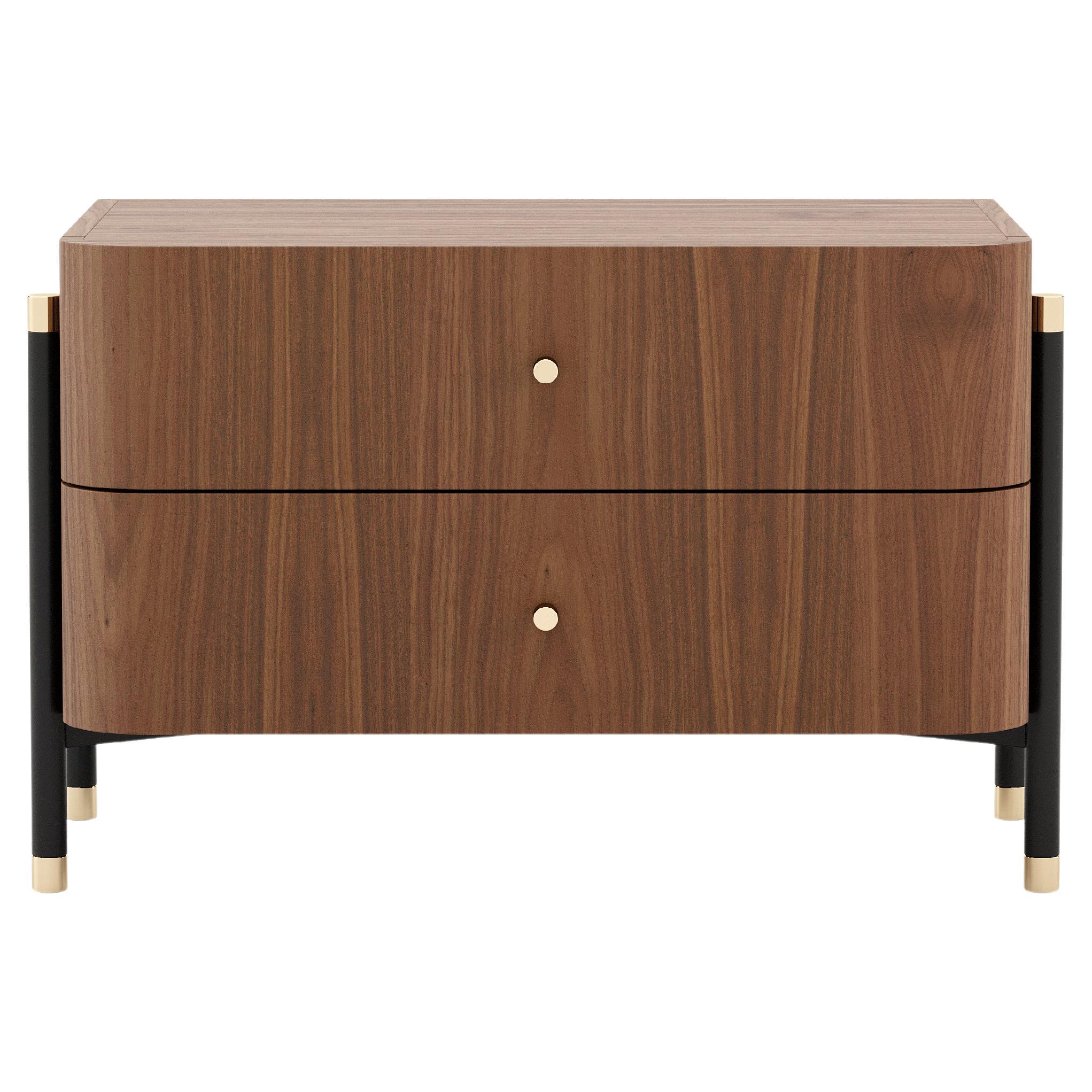 21st-century Contemporary bedside table, finished in customisable wood veneer For Sale