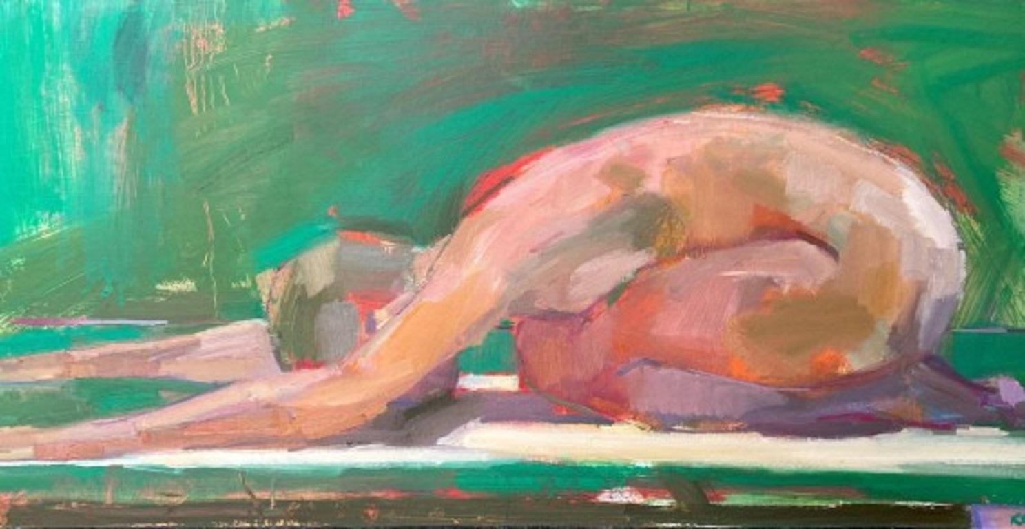 Rosie Copeland, Postura infantil (Después de la ola) , Pintura original de desnudo