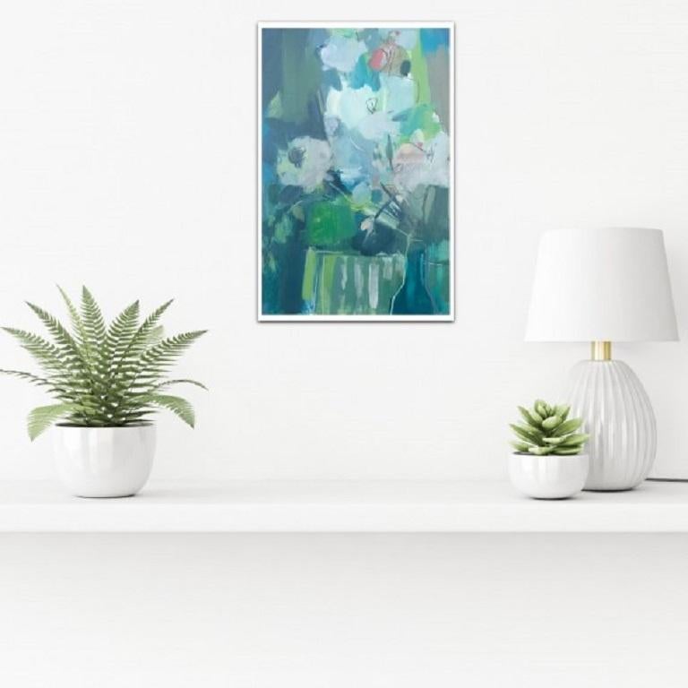 Rosie Copeland, Lilien und Rosenknospen, Original halb abstraktes Blumengemälde im Angebot 3