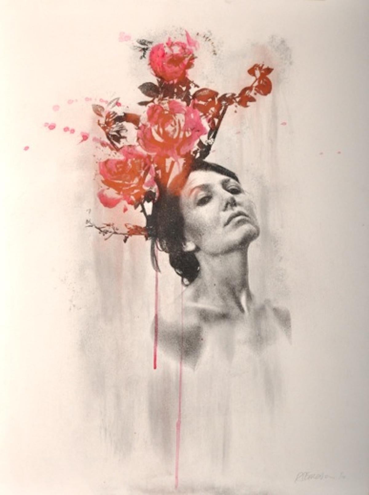 Blood Rose, Rosie Emerson, Zeitgenössischer Siebdruck, figürliche Kunst 