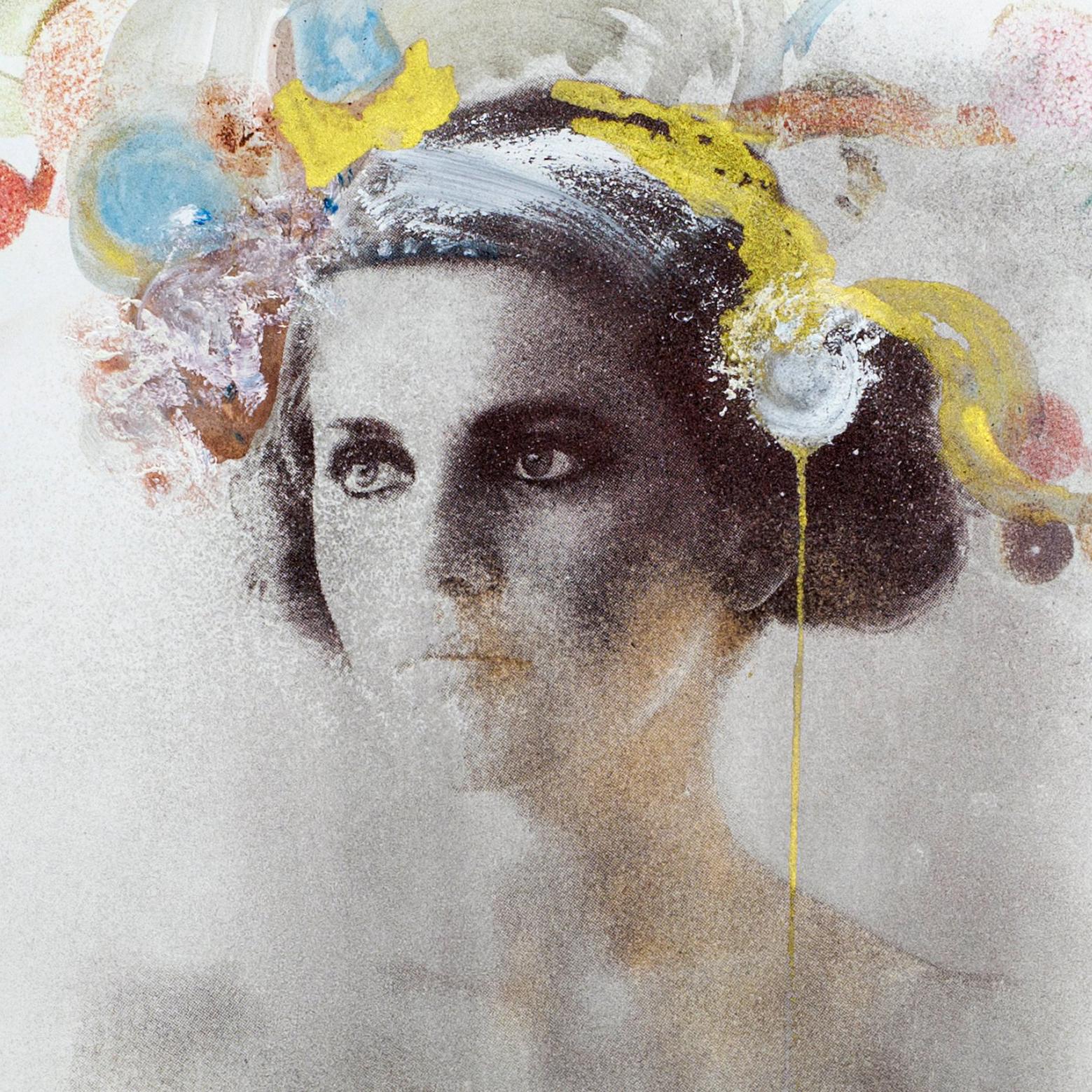 Ophelia # 4, hand painted mixed media portrait photography on paper, framed - Art by Rosie Emerson