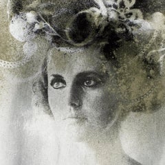 Ophelia # 5, hand painted, mixed media portrait photography on paper, framed