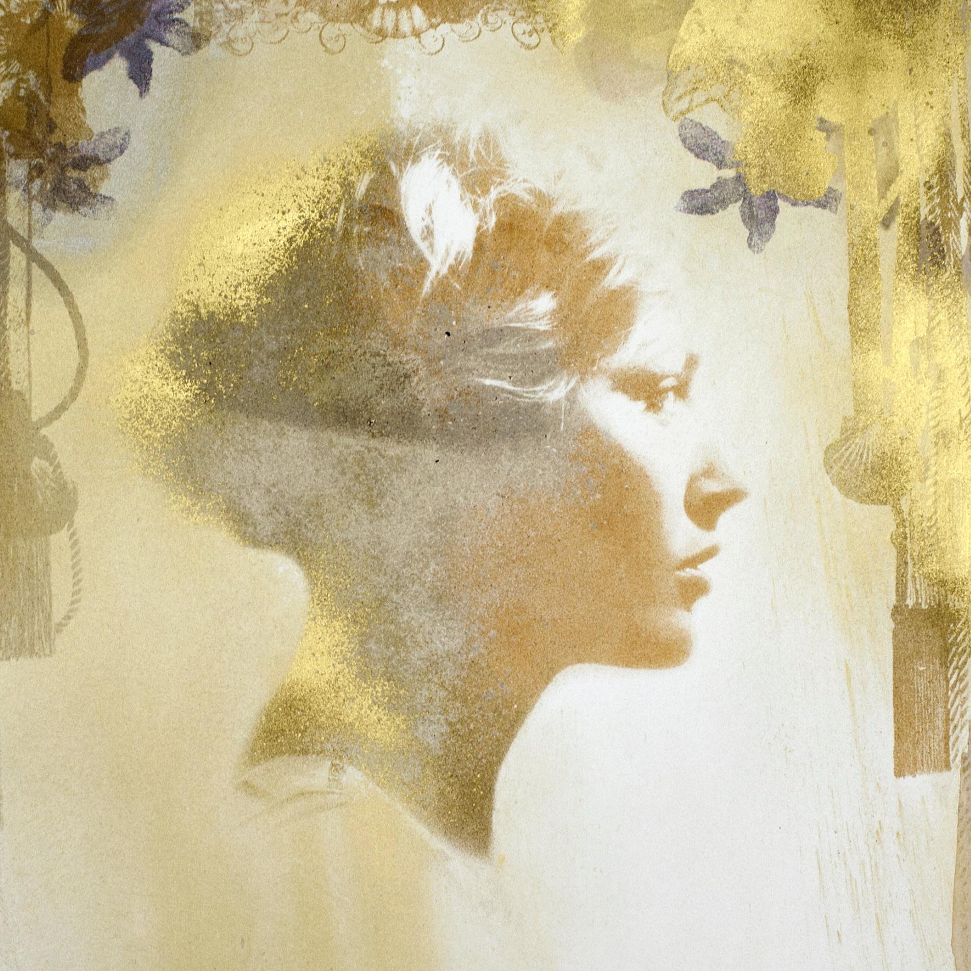 Sophie # 5, hand painted mixed media portrait photography on paper, framed - Photograph by Rosie Emerson