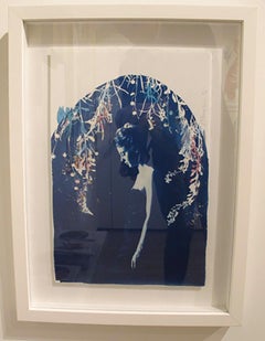 Lyra, by Rosie Emerson, Hand-painted cyanotype on paper, white box frame