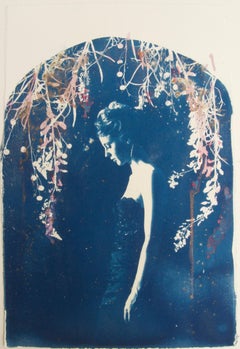Lyra, by Rosie Emerson, Hand-painted cyanotype on paper, white box frame