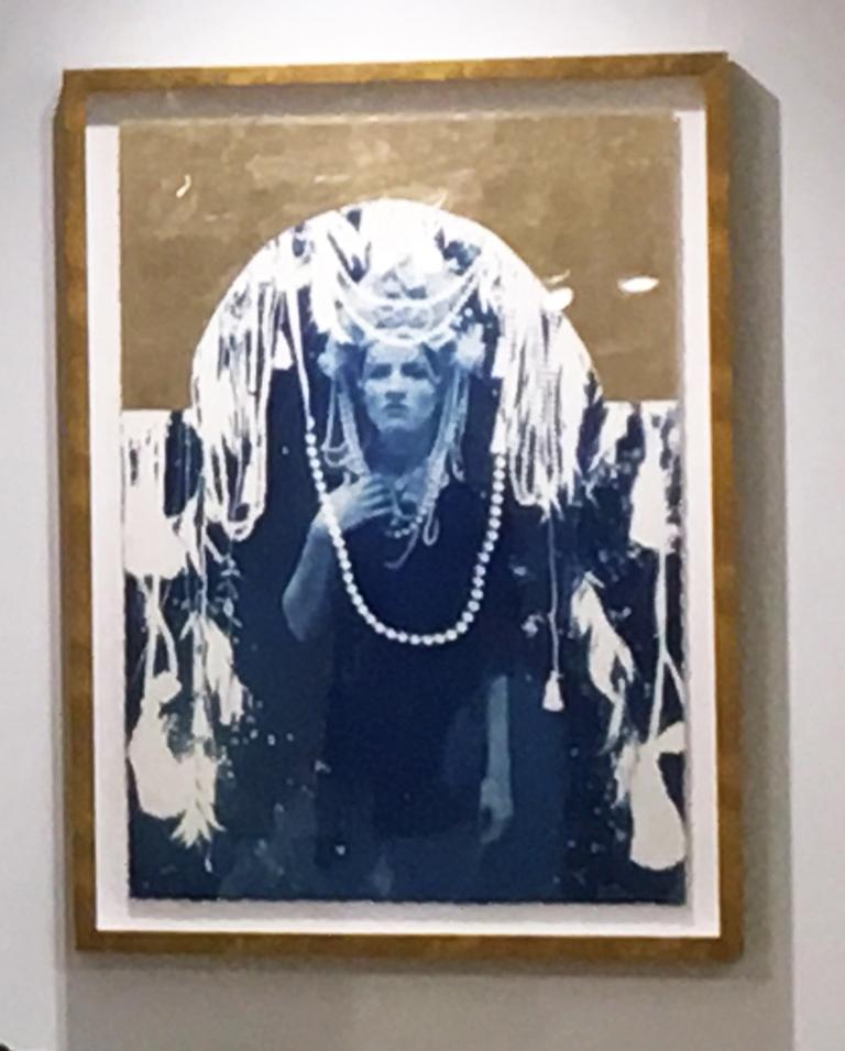 Sola, hand-finished cyanotype with gold leaf, Art Deco style galmorous portrait - Photograph by Rosie Emerson