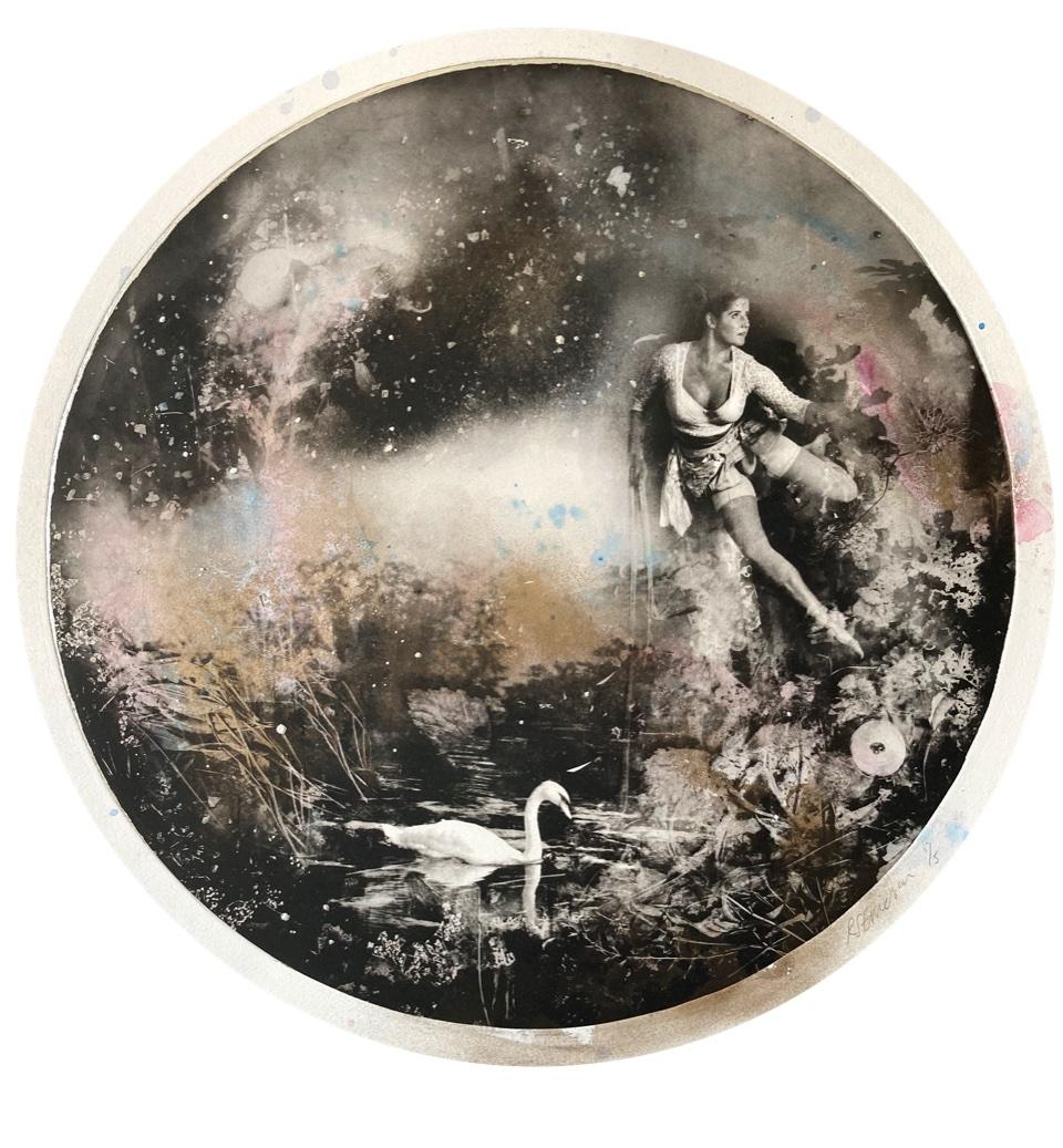 Moon Struck and Ebony and the Swans Diptych - Gray Figurative Print by Rosie Emerson