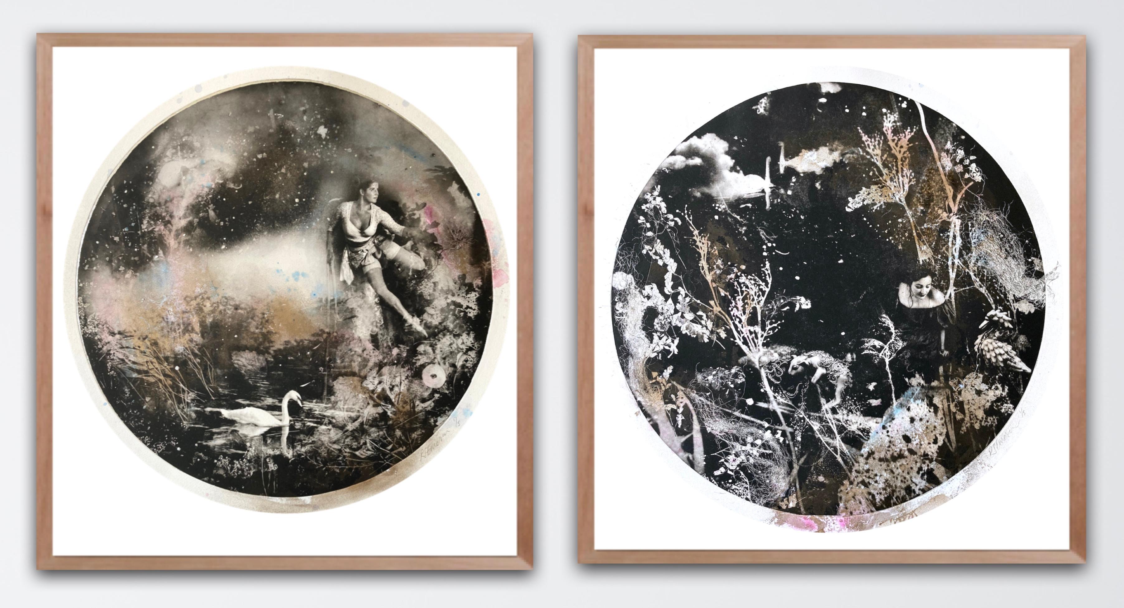 Rosie Emerson Figurative Print - Moon Struck and Ebony and the Swans Diptych