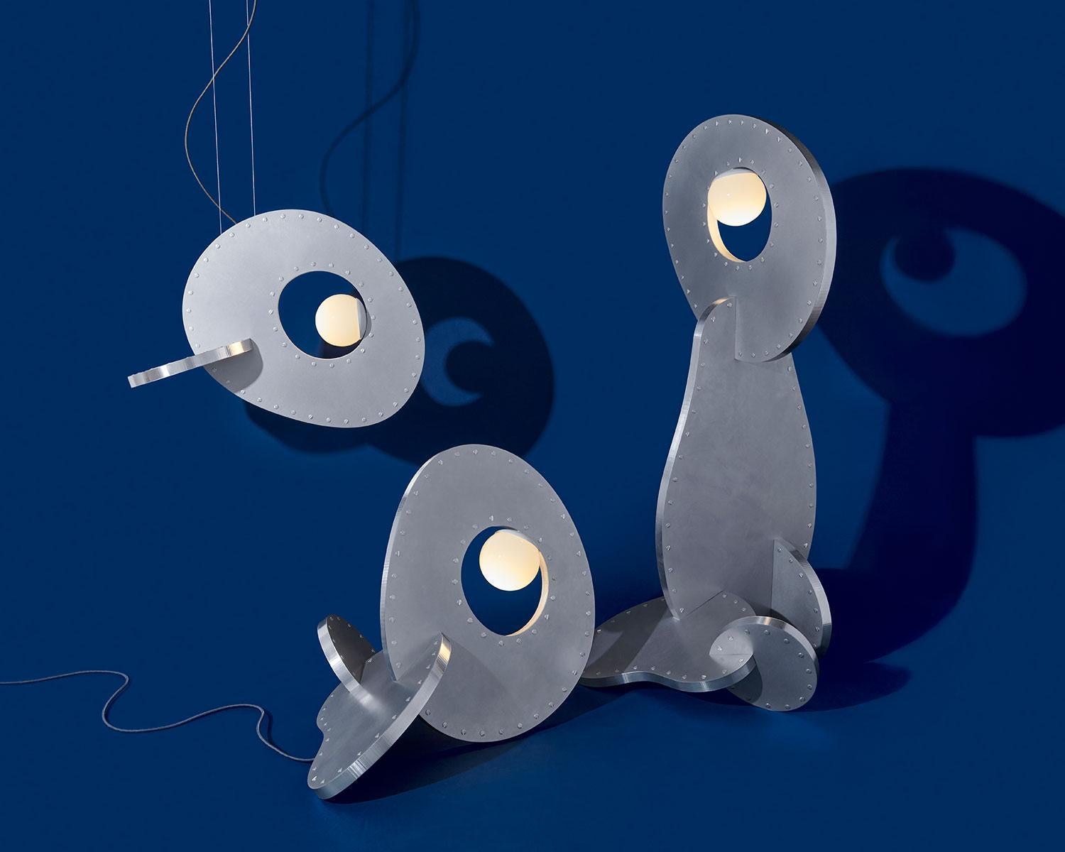American Rosie Li Pebble Hanging Lamp, Waxed Aluminum Lumpy Futuristic Interlocking Forms