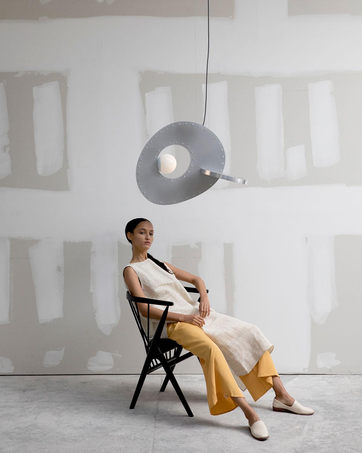 Rosie Li Pebble Hanging Lamp, Waxed Aluminum Lumpy Futuristic Interlocking Forms 1