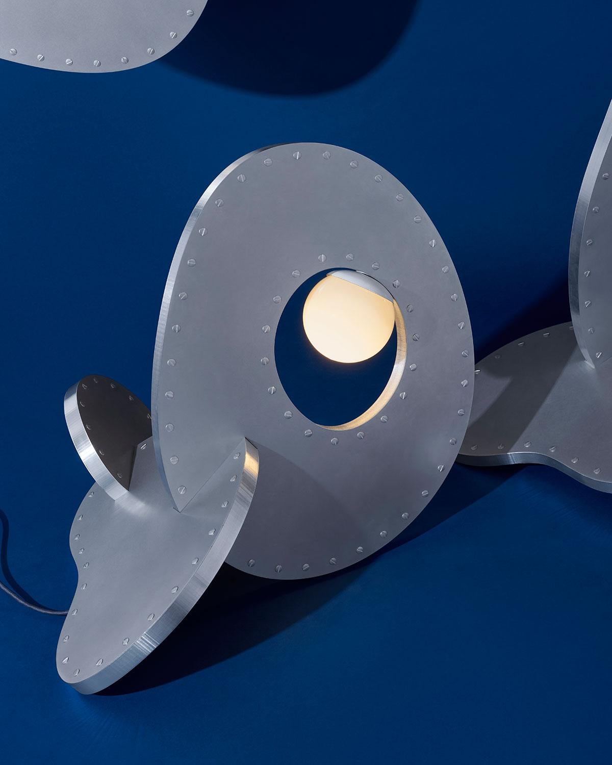 American Rosie Li Pebble Table Lamp, Lumpy Futuristic Interlocking Forms, Waxed Aluminum