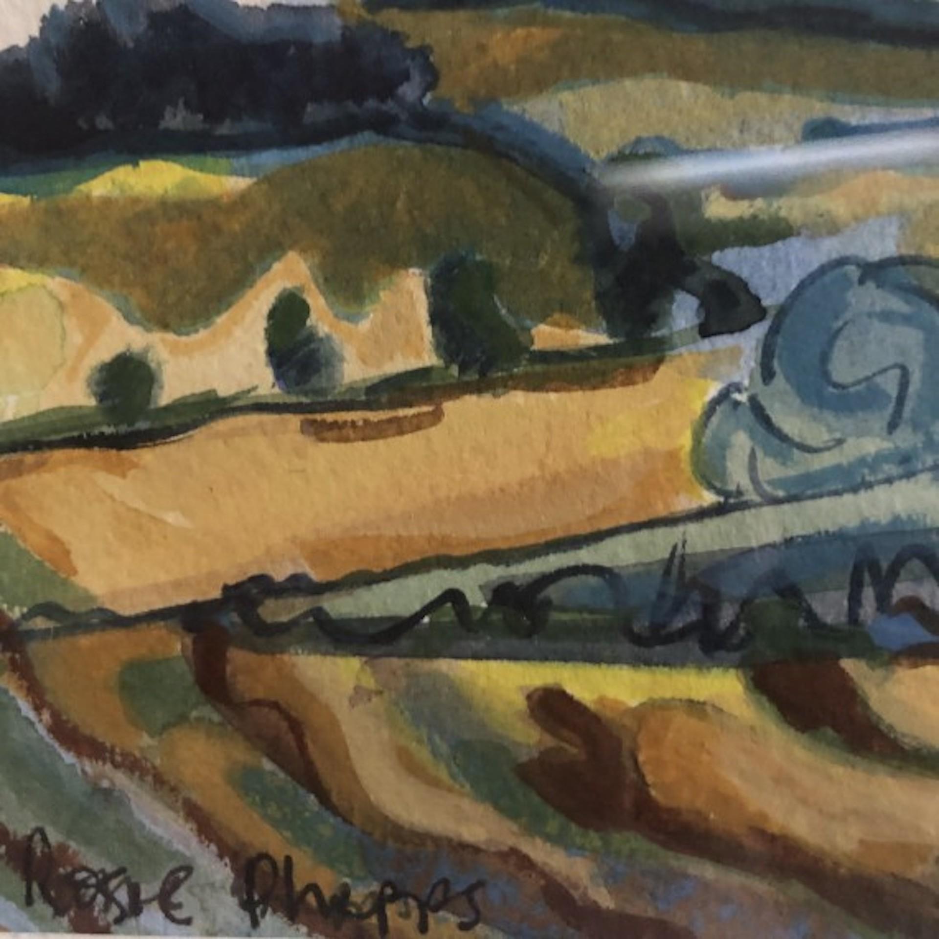 Fields verts, Rosie. Phipps, peinture de paysage originale, œuvre d'art abordable en vente 1