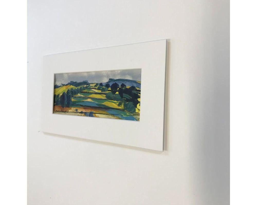 Peinture à l'aquarelle des champs jaunes en patchwork sur papier de Rosie Phipps, 2022 en vente 3