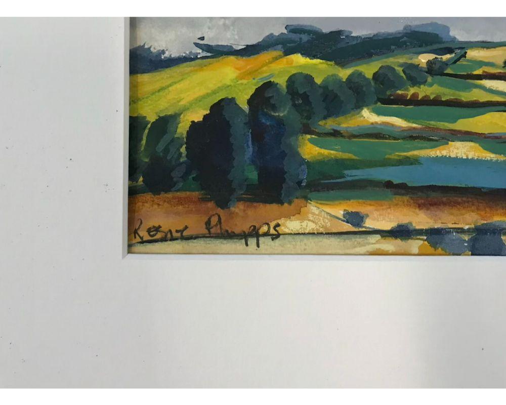 Peinture à l'aquarelle des champs jaunes en patchwork sur papier de Rosie Phipps, 2022 en vente 4