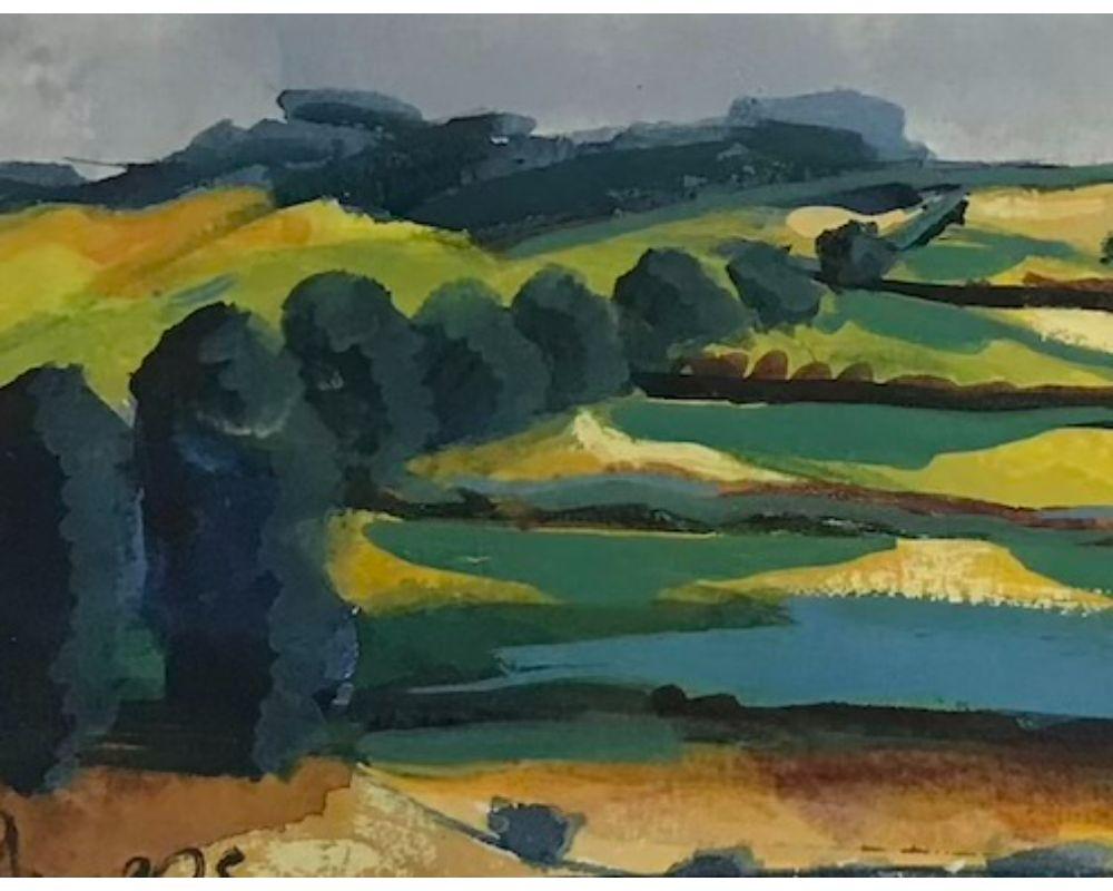 Peinture à l'aquarelle des champs jaunes en patchwork sur papier de Rosie Phipps, 2022 en vente 6