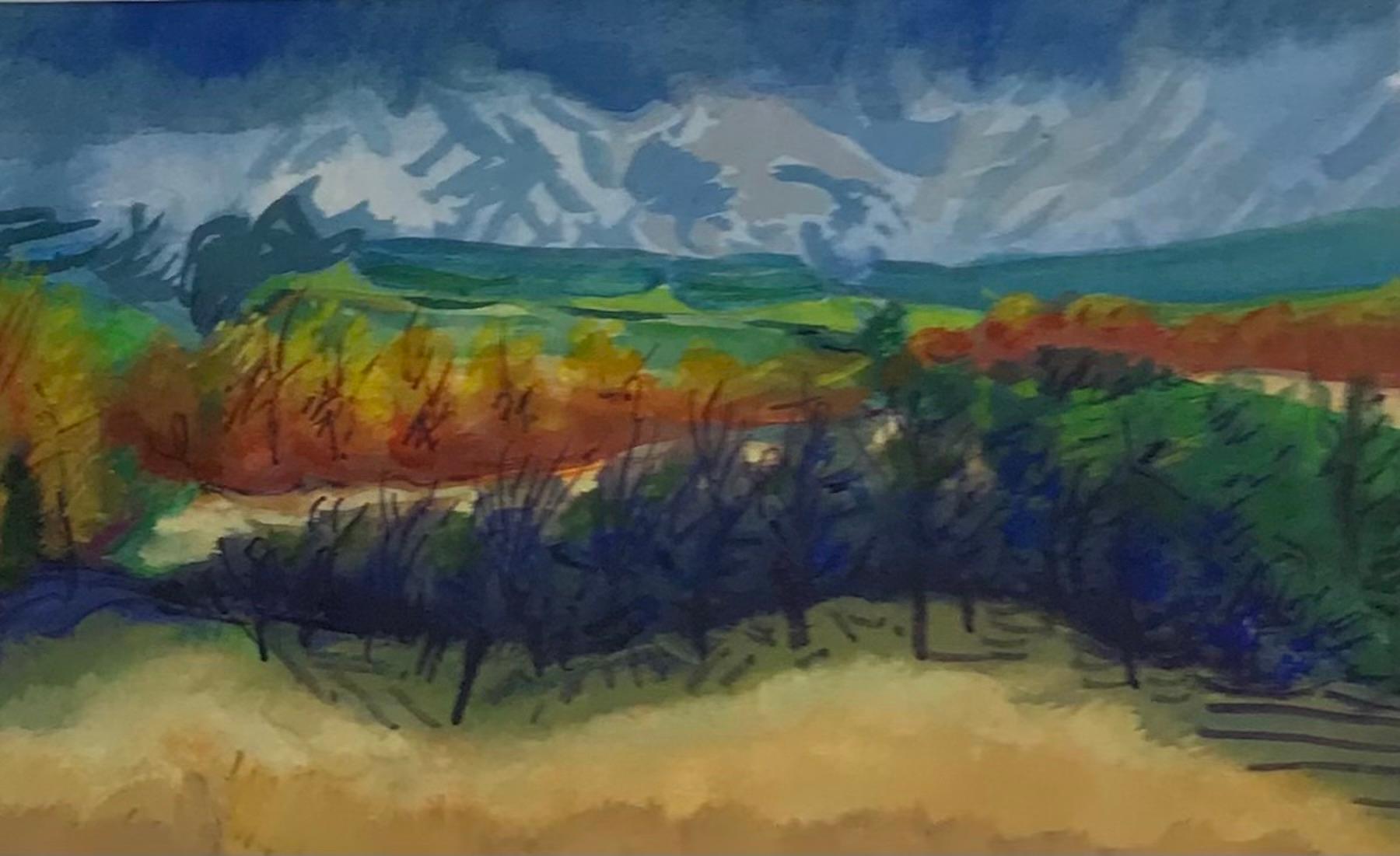 The Bawdy Wind that Kisses all it meets is an original watercolour and gouache painting by artist Rosie Phipps, sold mounted. Featuring her gestural and expressive use of mark making to create these beautifully intimate landscapes.

The Bawdy Wind