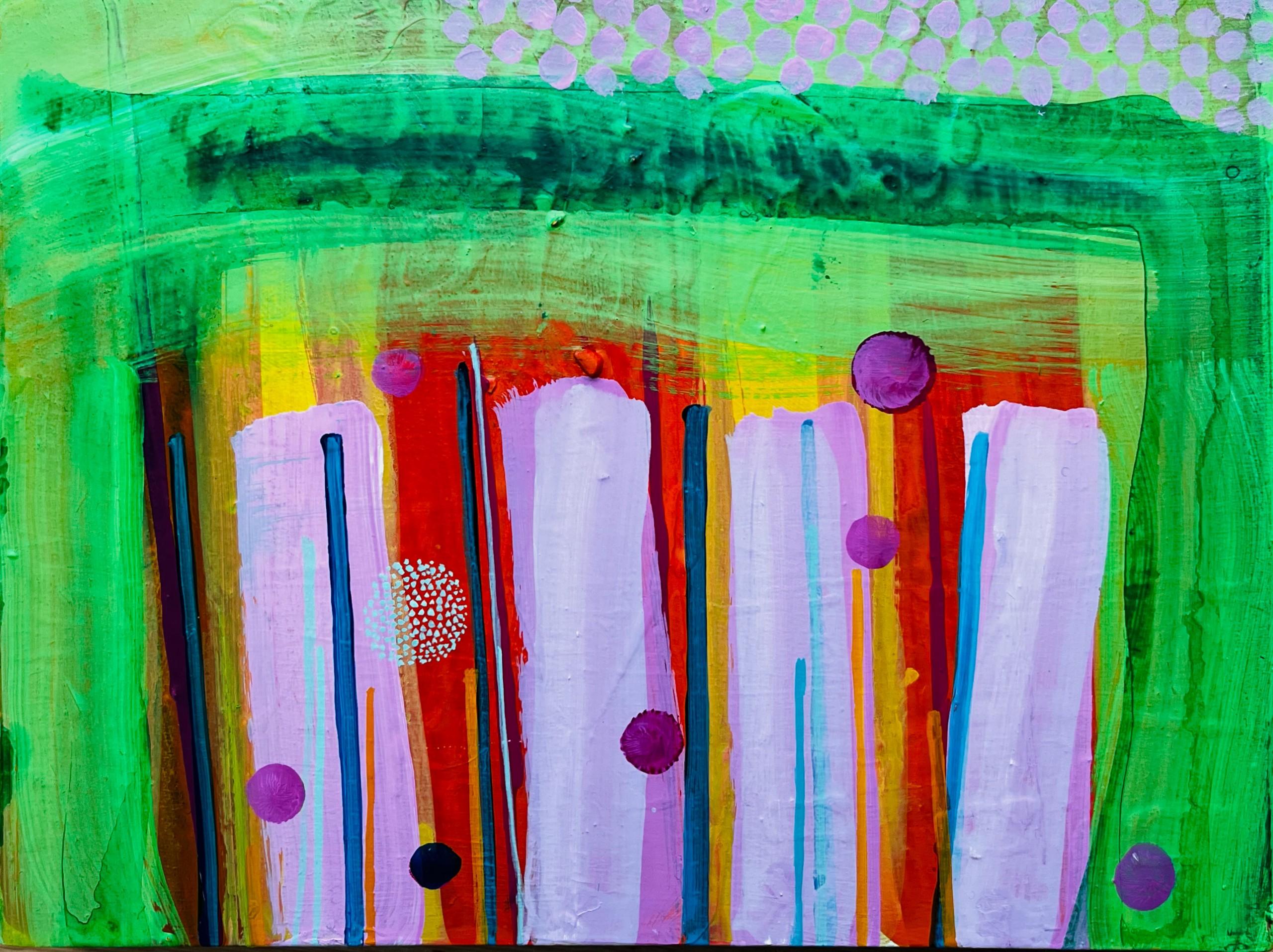Rosie Shorrock, Tiempo de fresas, Arte brillante, Pintura abstracta, Pintura rosa - Painting Abstracto de Rosie Shorrock 