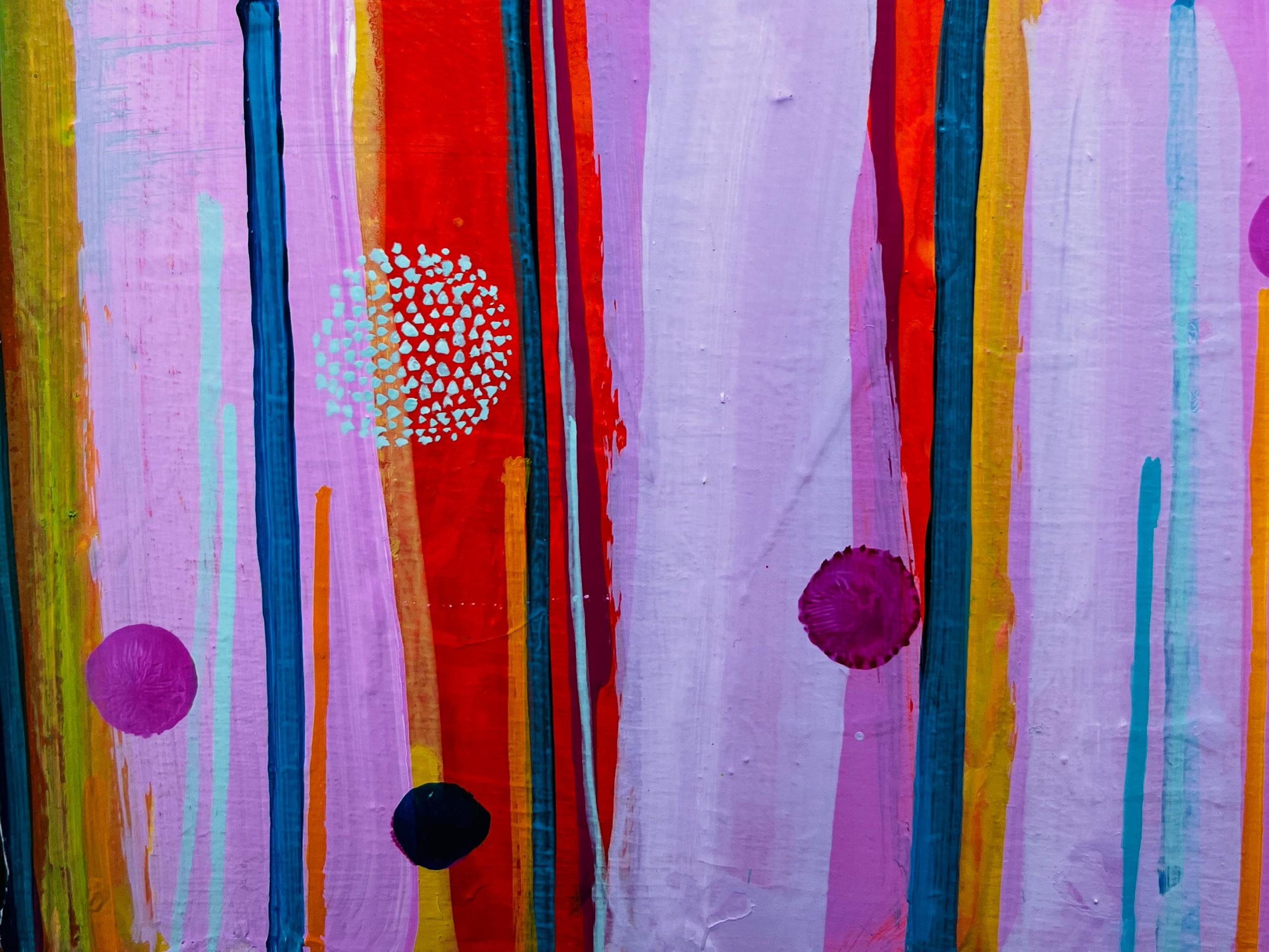 Rosie Shorrock, Tiempo de fresas, Arte brillante, Pintura abstracta, Pintura rosa - Abstract Painting Verde de Rosie Shorrock 