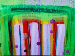 Rosie Shorrock, Erdbeerzeit, helle Kunst, abstraktes Gemälde, rosafarbenes Gemälde