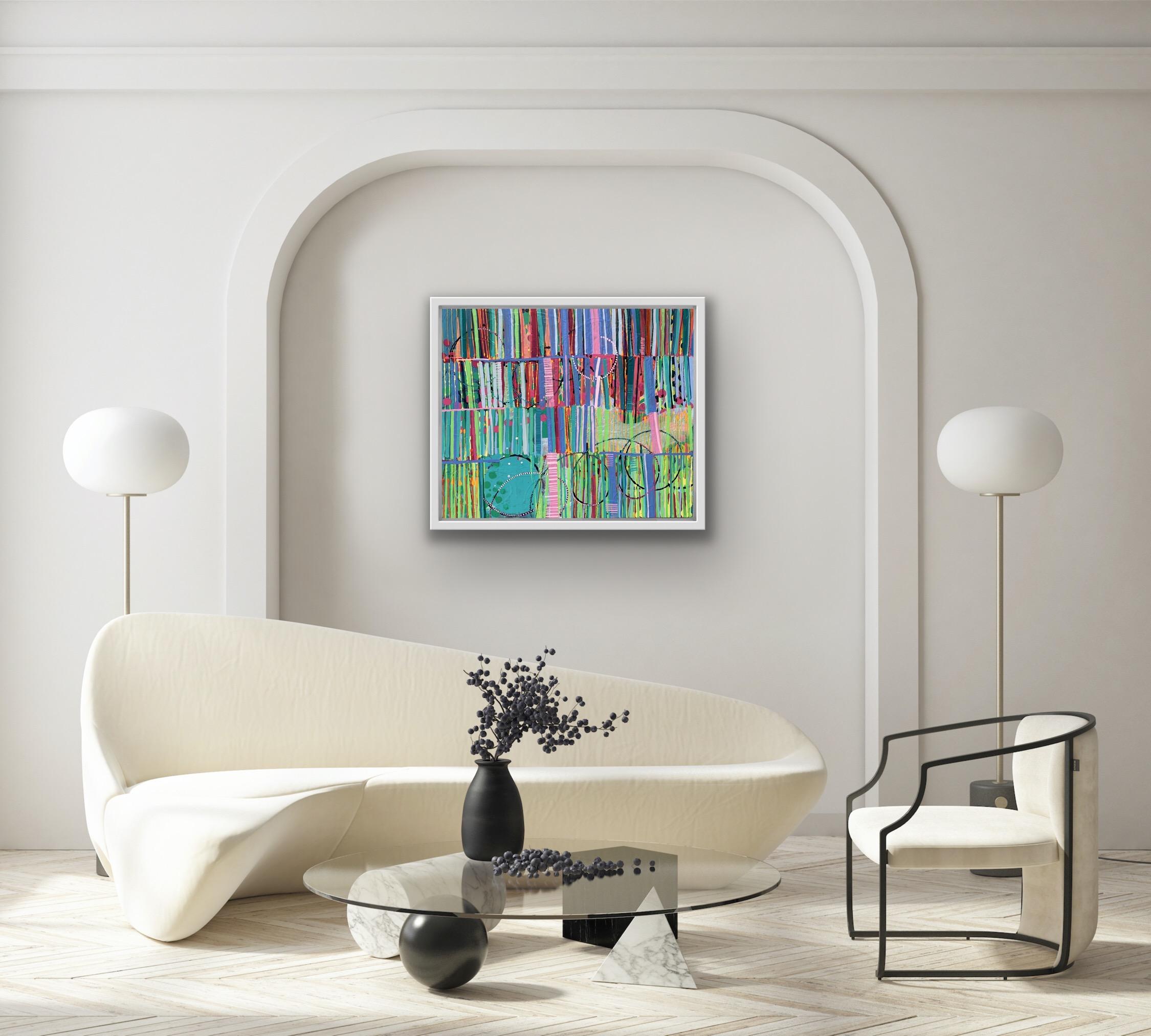 Library, Semi Abstract Literary Artwork, Abstract Painting, Bright Colourful Art - Blue Interior Painting by Rosie Shorrock