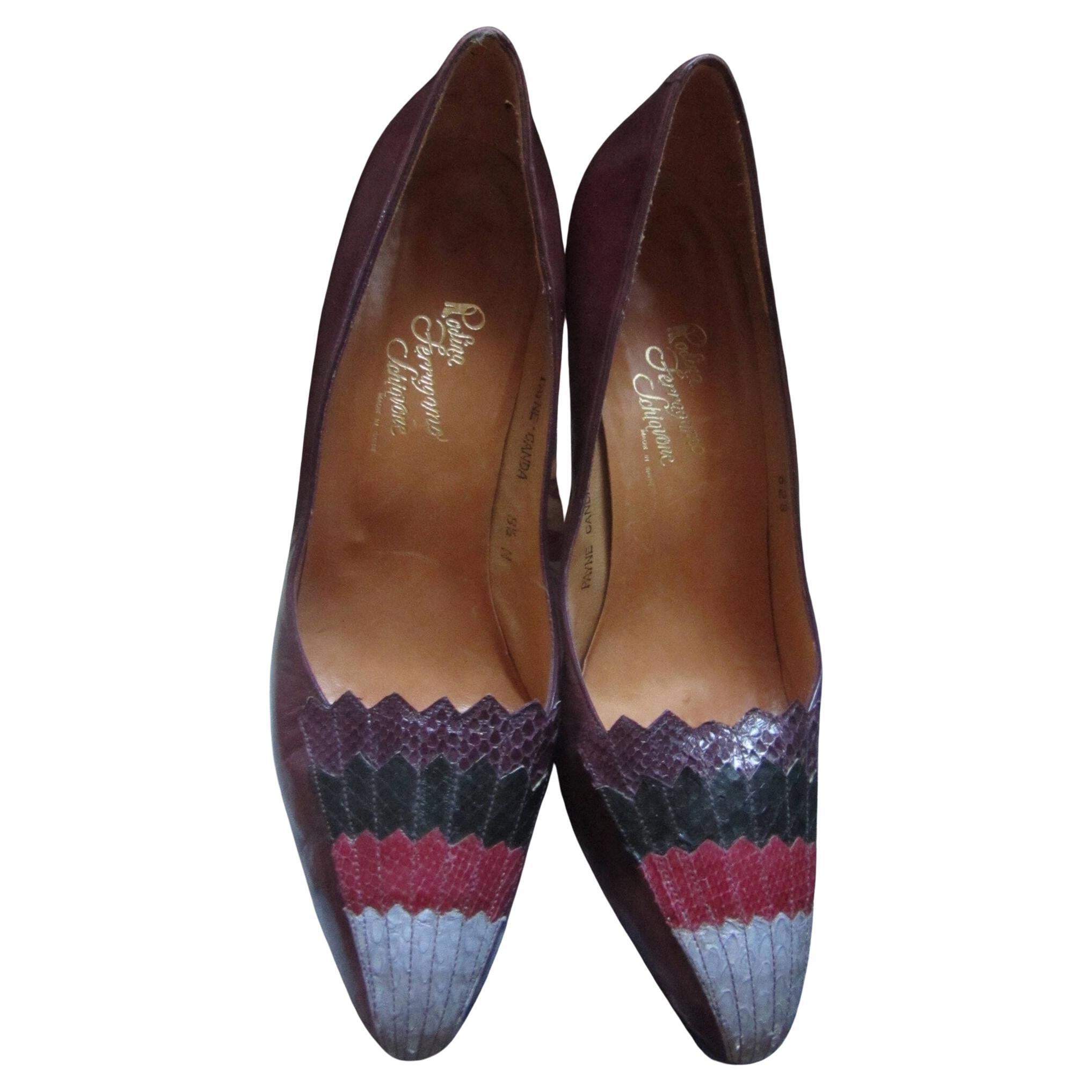 Rosina Ferragamo Pumps mit hohem Absatz, ca. 1980er Jahre (Braun) im Angebot
