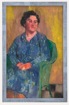 Rosina Rogers (1918-2011) - Huile du milieu du XXe siècle, Dame en robe bleue