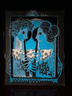 Dos señoras con flautas de Rosine Wachtmeister - Técnica mixta 39x49 cm