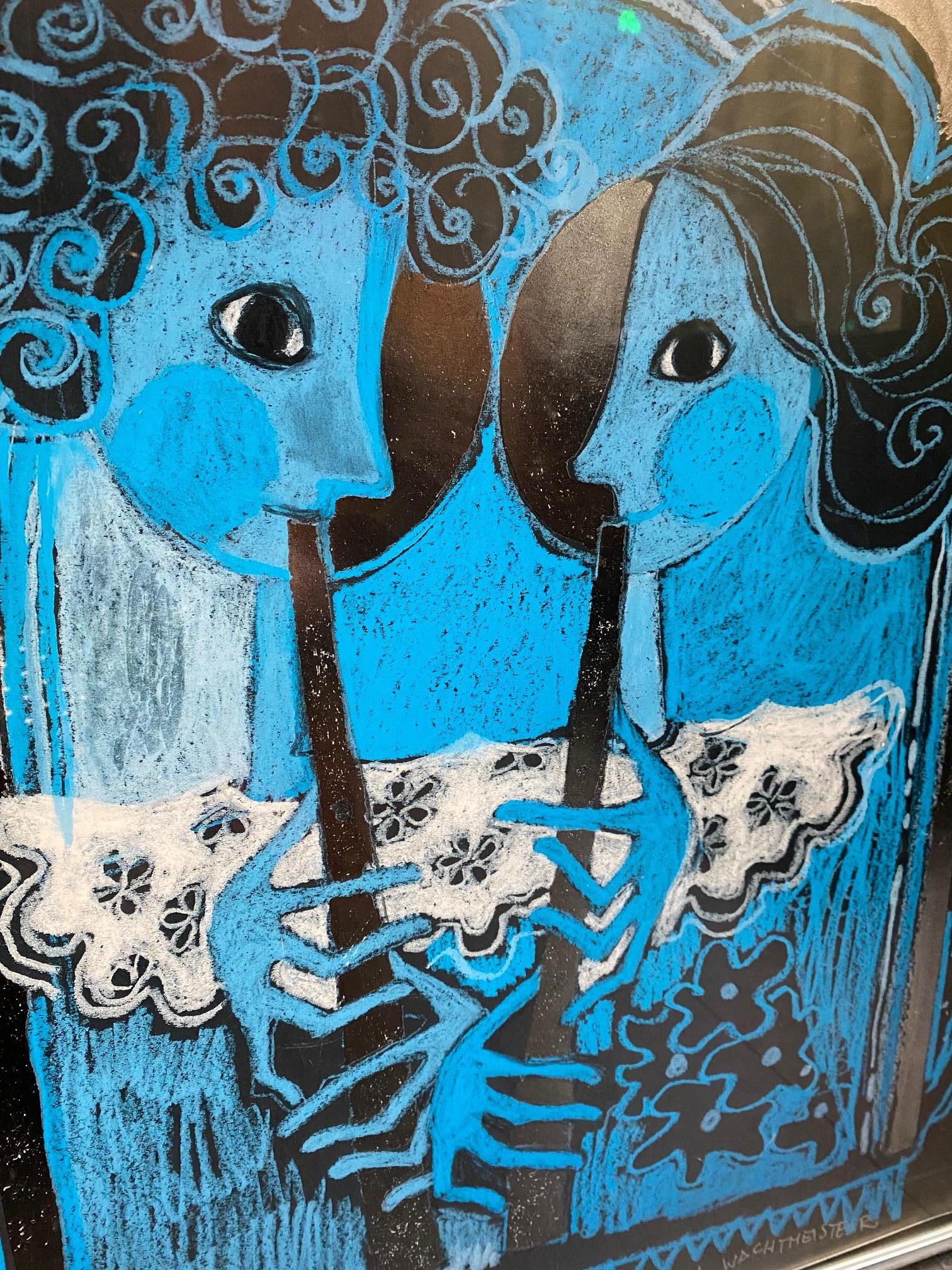 Two ladies with flutes by Rosine Wachtmeister - Mixed media 39x49 cm For Sale 3