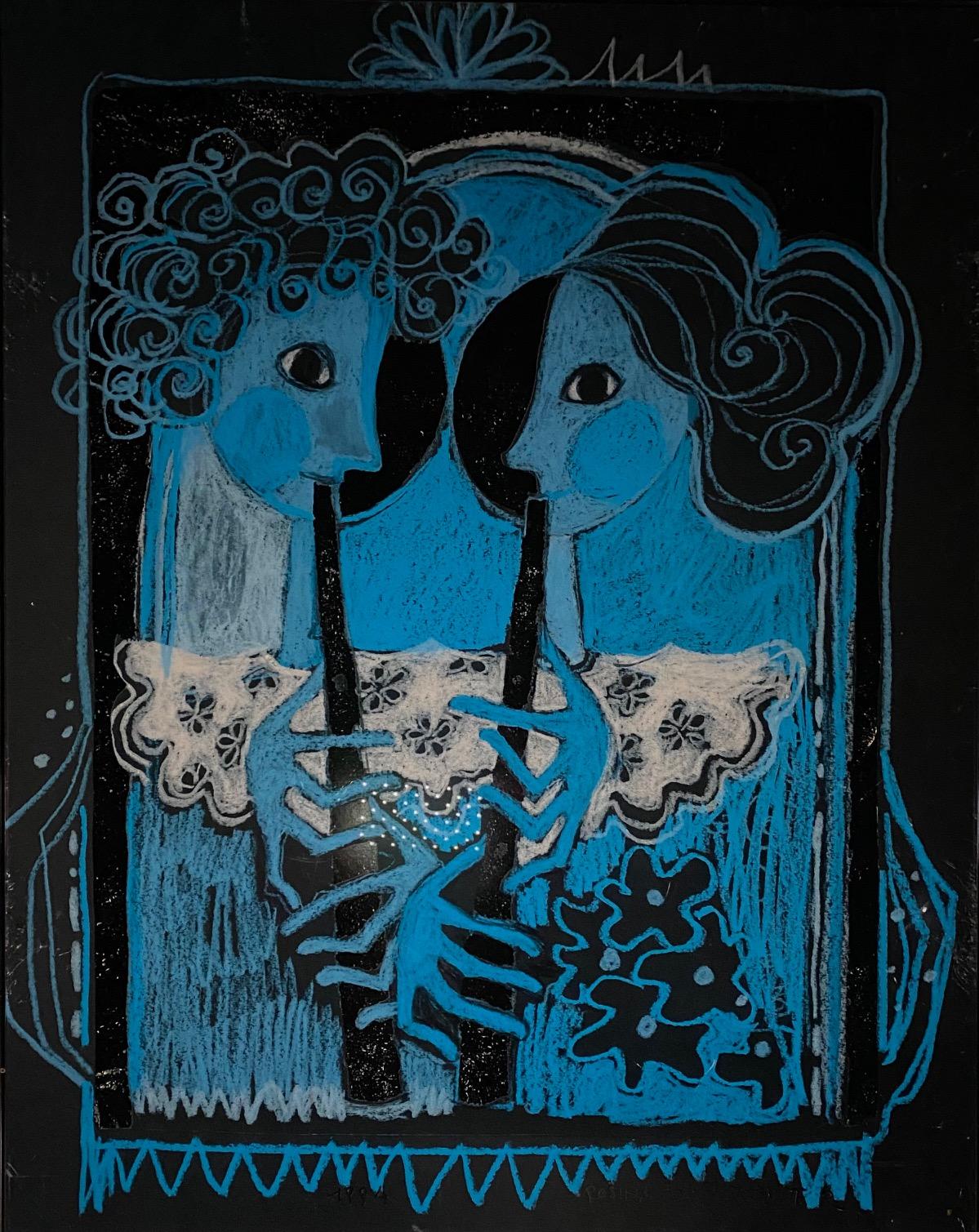 Two ladies with flutes by Rosine Wachtmeister - Mixed media 39x49 cm