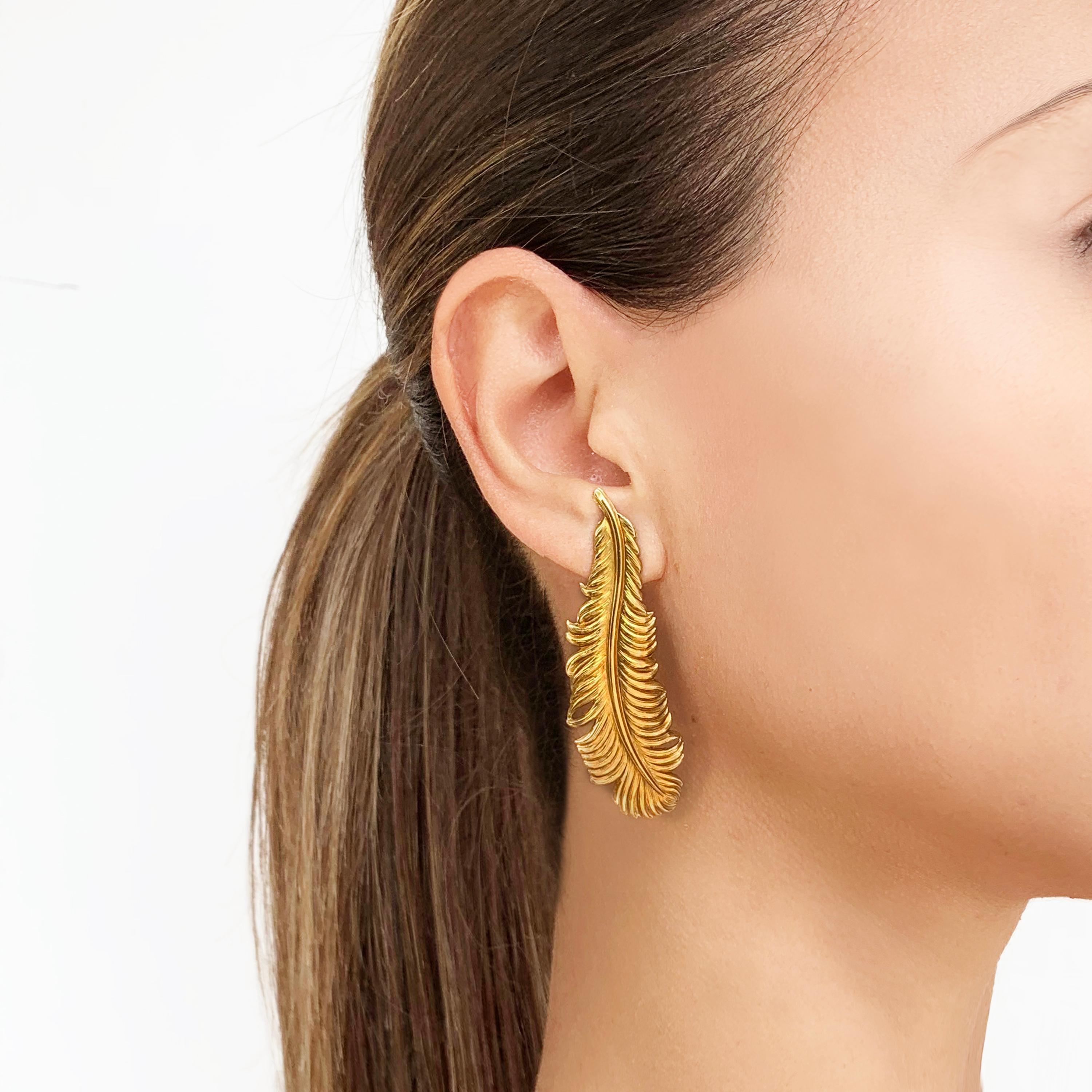 A Rosior by Manuel Rosas 19.2K Yellow Gold Earrings, featuring a Hand Chiseled 