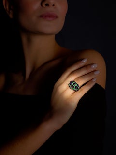 Rosior Amethyst and Emerald Cocktail Ring set in Yellow Gold