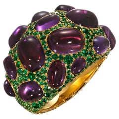 Rosior Amethyst and Emerald Cocktail Ring set in Yellow Gold