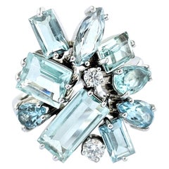 Rosior Aquamarine and Diamond Cocktail Ring set in White Gold