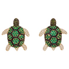 Rosior "Baby Turtle" Earrings Set with Emeralds and Diamonds in Yellow Gold