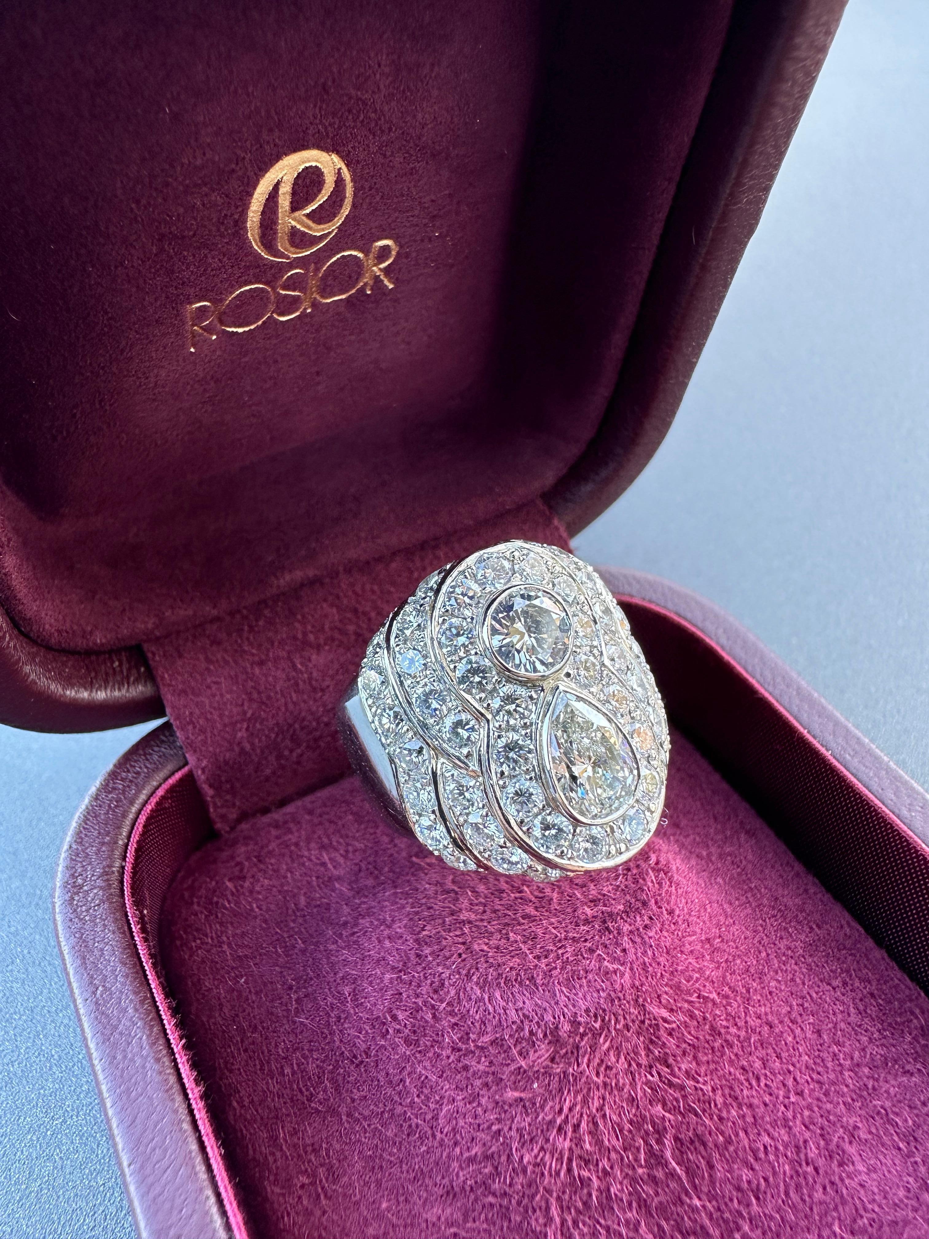 Mixed Cut Rosior by Manuel Rosas Pear and Round Cut Diamond Cocktail Ring set in Platinum For Sale