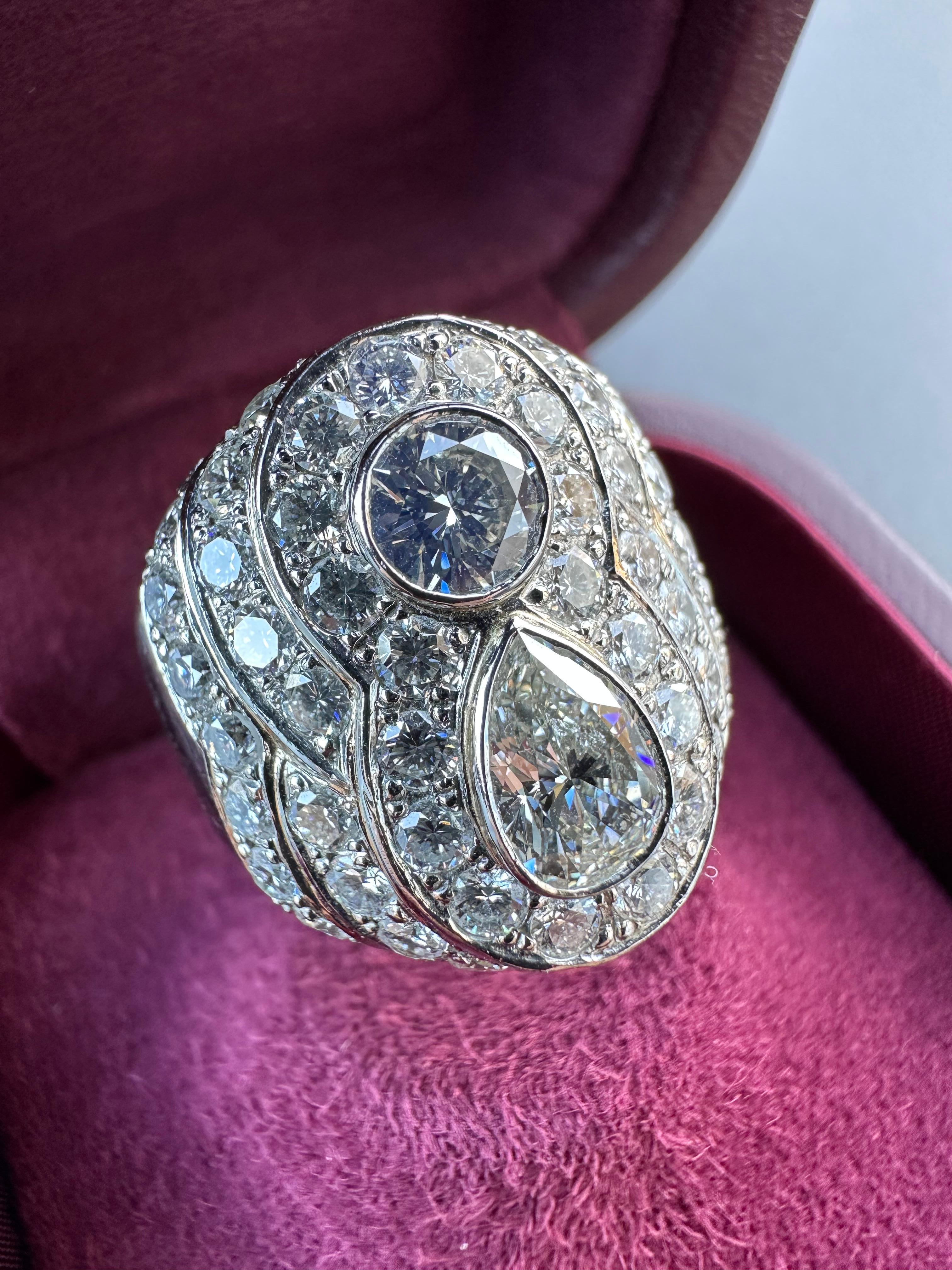 Rosior par Manuel Rosas, bague cocktail en platine avec diamants taille ronde et poire Neuf - En vente à Porto, PT