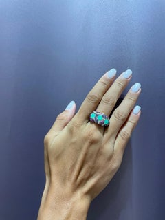 Chrysophrase, Diamond and Sapphire Cocktail Ring in Yellow Gold