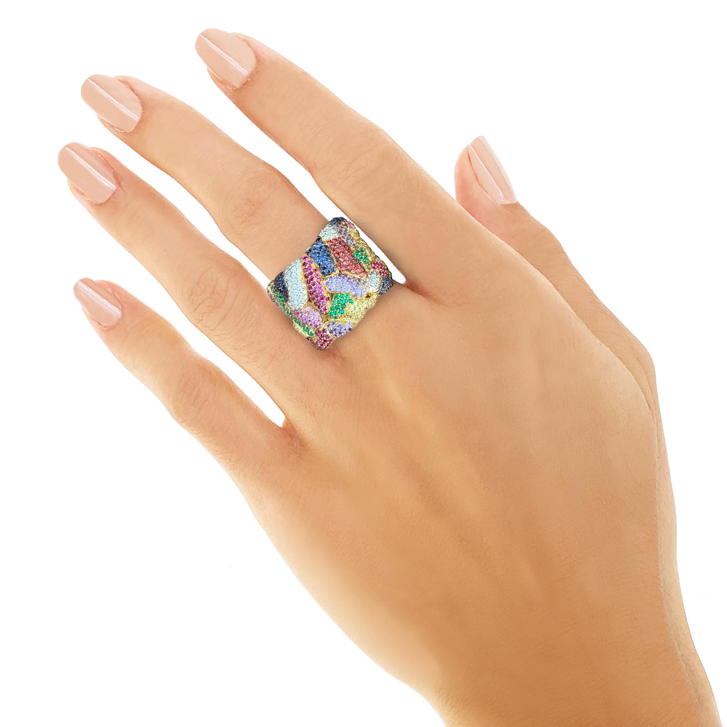 Round Cut Rosior one-off Multicolor Gemstone Cocktail Ring 