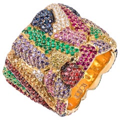 Anello da cocktail con gemme multicolori "full set" in oro giallo Rosior, pezzo unico