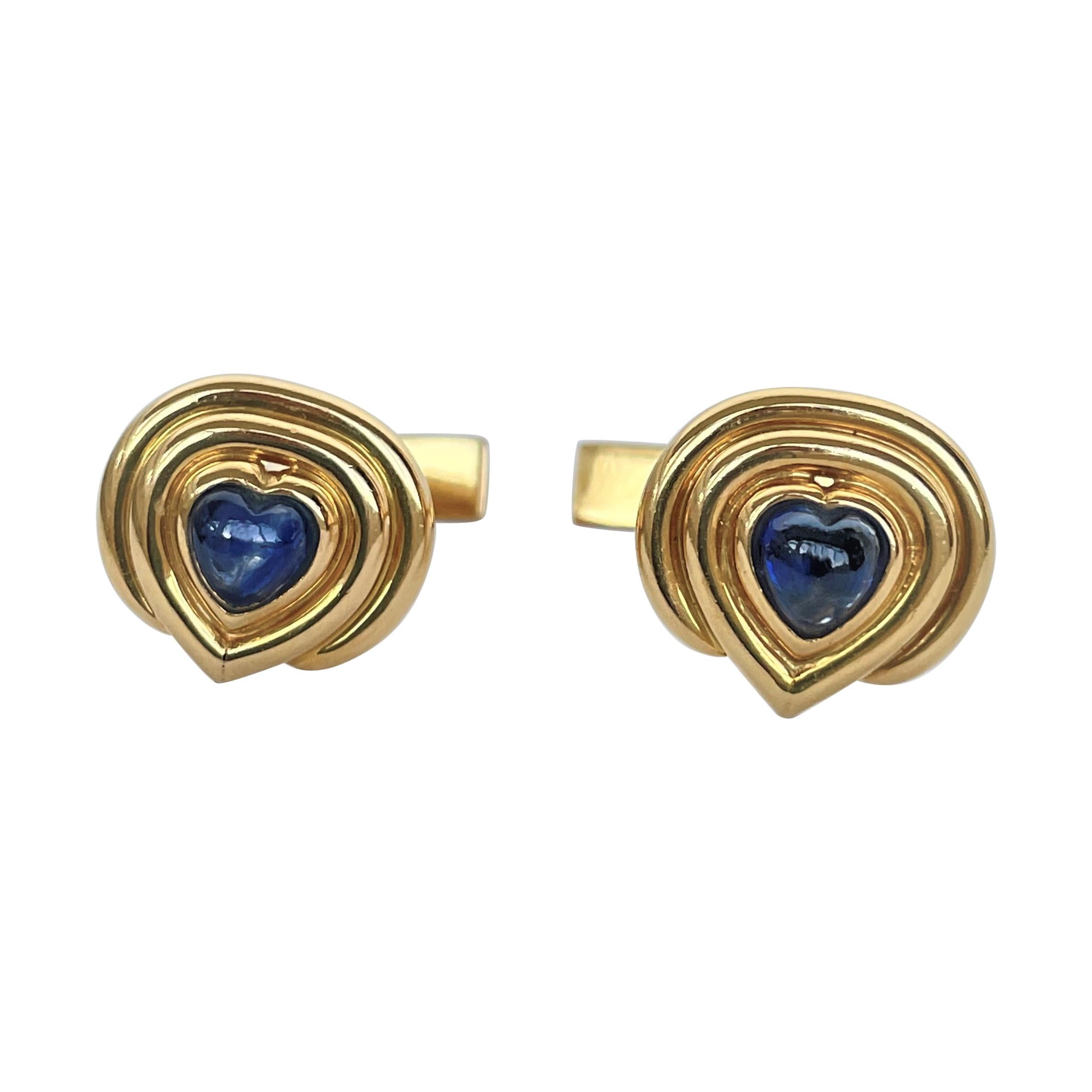 Rosior Contemporary "Cabochon" Blue Sapphire and Yellow Gold Cufflinks For Sale