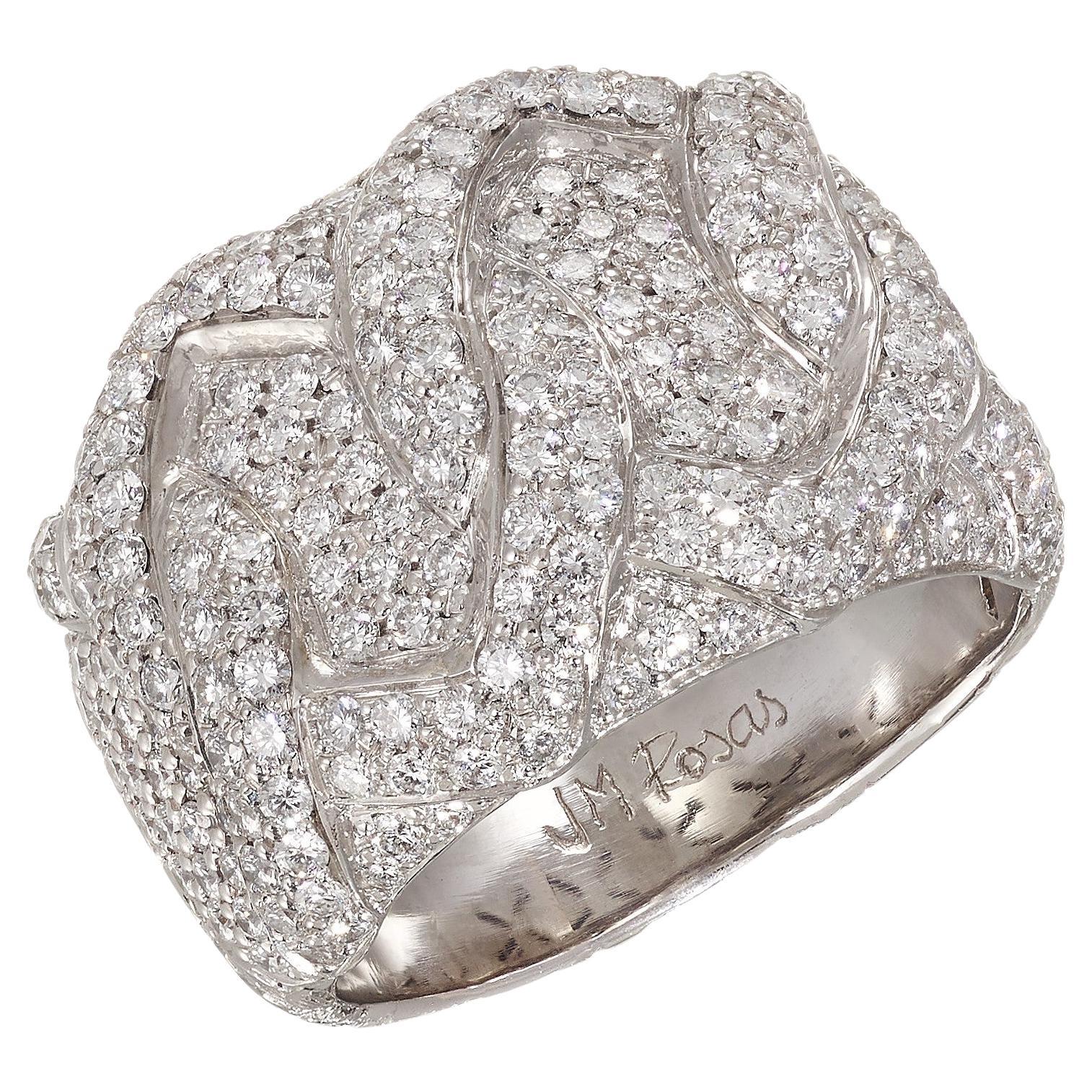 Signed "JMRosas" Rosior Diamond Ring set in Platinum For Sale